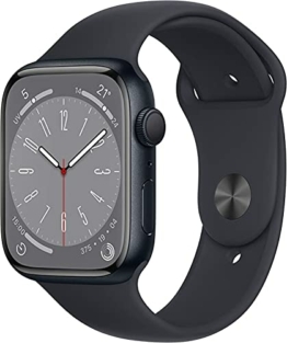 Apple Watch Series 8 (GPS, 45mm) Smartwatch - Aluminiumgehäuse Mitternacht, Sportarmband Mitternacht - Regular. Fitnesstracker, Blutsauerstoffund EKGApps, Always-On Retina Display, Wasserschutz - 1