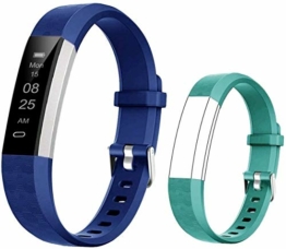 BIGGERFIVE Fitness Armband für Kinder, Schrittzähler Uhr Fitness Tracker mit Kalorienzähler und Schlafmonitor, Wasserdicht Aktivitätstracker Armbanduhr mit Vibration Wecker (blau grün) - 1