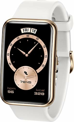 HUAWEI WATCH FIT Elegant Smartwatch, 1,64 Zoll AMOLED-Display, Persönlicher Coach, 10 Tage Akkulaufzeit, GPS, 5ATM, Herzfrequenzmessung - Exklusiv auf Amazon: 30 Monate Herstellergarantie, Forsty Weiß - 1