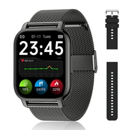 Popglory Smartwatch, 1.85 Zoll Touch-Farbdisplay mit Bluetooth Anrufe ,Fitnessuhr mit Blutsauerstoff Blutdruckmessung Herzfrequenz, Schrittzähler für Damen Herren - 1