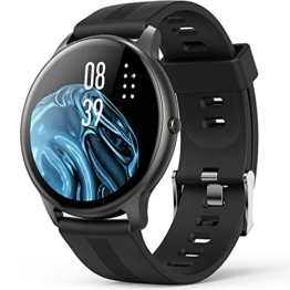 Smartwatch, AGPTEK 1,3 Zoll runde Armbanduhr mit personalisiertem Bildschirm, Musiksteuerung, Herzfrequenz, Schrittzähler, Kalorien, usw. IP68 Wasserdicht Fitness Tracker für iOS und Android, Schwarz - 1
