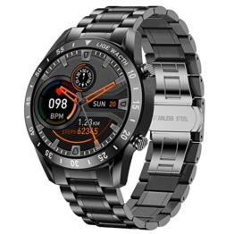 Smartwatch Herren, LIGE Fitness-Tracker mit Bluetooth-Anruf Antwort Herzfrequenz für Android-Telefone iPhone, IP67 wasserdicht Sportuhr Edelstahl 1,3" Zoll Touchscreen Telefon Uhr Männer Schwarz - 1